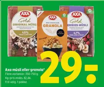 Coop 365 Axa müsli eller granola tilbud