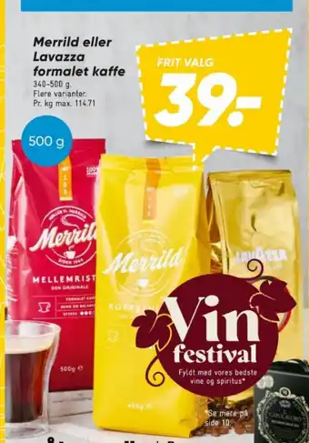 Bilka Merrild eller Lavazza formalet kaffe tilbud