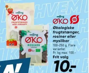 Økologiske frugtstænger, rosiner eller myslibar