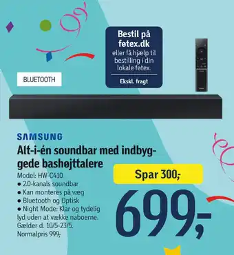 Føtex Alt-i-én soundbar med indbyggede bashøjttalere tilbud