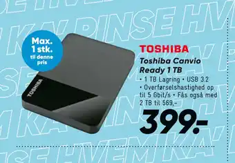 Bilka Toshiba Canvio Ready 1 TB tilbud
