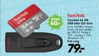 Bilka Sandisk 64 GB USB eller SD-kort tilbud