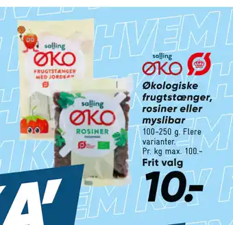 Bilka Økologiske frugtstænger, rosiner eller myslibar tilbud