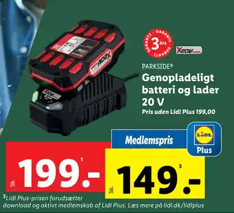 Lidl Genopladeligt batteri og lader 20 V tilbud