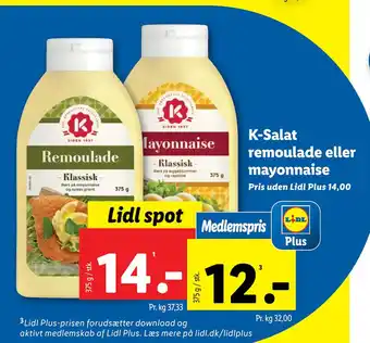 Lidl K-Salat remoulade eller mayonnaise tilbud