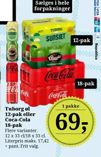 Dagli'Brugsen Tuborg øl 12-pak eller Coca-Cola 18-pak tilbud