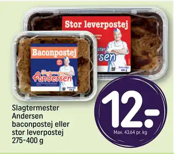 REMA 1000 Slagtermester Andersen baconpostej eller stor leverpostej 275-400 g tilbud