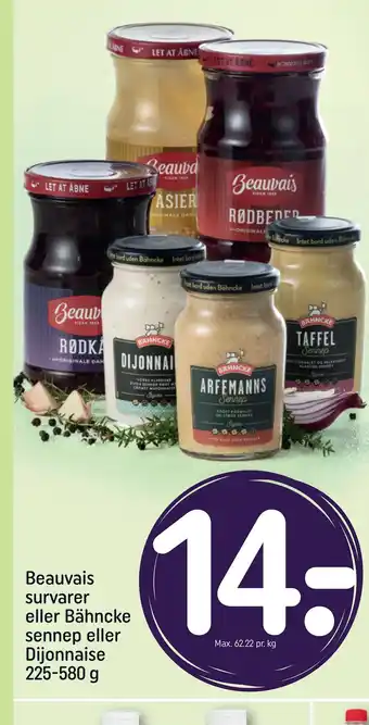 REMA 1000 Beauvais survarer eller Bähncke sennep eller Dijonnaise 225-580 g tilbud