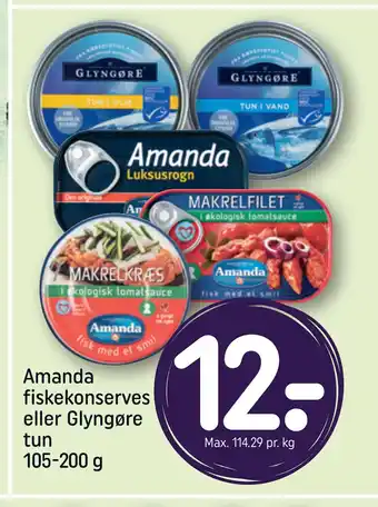 REMA 1000 Amanda fiskekonserves eller Glyngøre tun 105-200 g tilbud