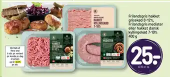 REMA 1000 Frilandsgris hakket grisekød 8-12%, Frilandsgris medister eller hakket dansk kyllingekød 7-10% 400 g tilbud