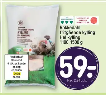 REMA 1000 Rokkedahl fritgående kylling Hel kylling 1100-1500 g tilbud