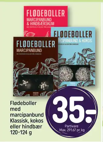 REMA 1000 Flødeboller med marcipanbund Klassisk, kokos eller hindbær 120-124 g tilbud