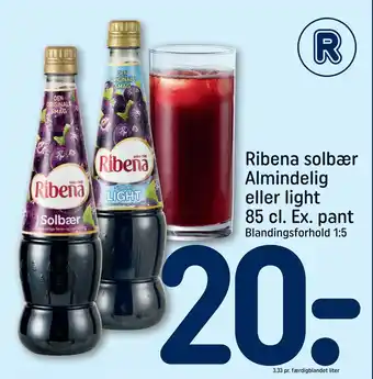 REMA 1000 Ribena solbær Almindelig eller light 85 cl. Ex. pant tilbud
