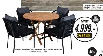 My Home Larissa Havebord Ø100 cm med 4 stk. Alsace Havestole Sætpris tilbud