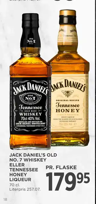 MENY JACK DANIEL’S OLD NO. 7 WHISKEY ELLER TENNESSEE HONEY LIQUEUR tilbud