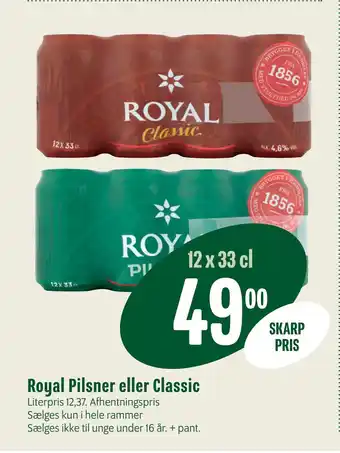 Min Købmand Royal Pilsner eller Classic tilbud