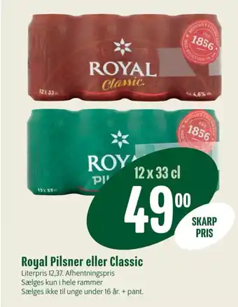 Min Købmand Royal Pilsner eller Classic tilbud