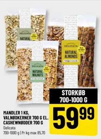 Løvbjerg MANDLER 1 KG, VALNØDKERNER 700 G EL. CASHEWNØDDER 700 G tilbud