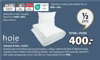 JYSK UNIQUE DYNE + PUDE tilbud