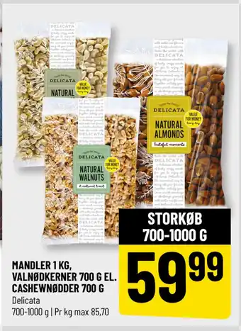 Løvbjerg MANDLER 1 KG, VALNØDKERNER 700 G EL. CASHEWNØDDER 700 G tilbud