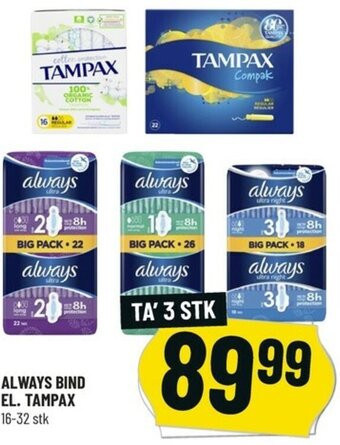 Løvbjerg Always Bind El. Tampax tilbud