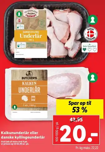 Lidl Kalkununderlår Eller Danske Kyllingeunderlår 900-1000g tilbud