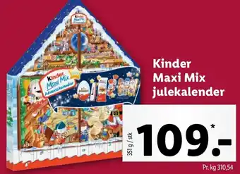 Lidl Kinder Maxi Mix Julekalender 351g tilbud