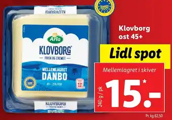 Lidl Klovborg Ost 45+ 240g tilbud