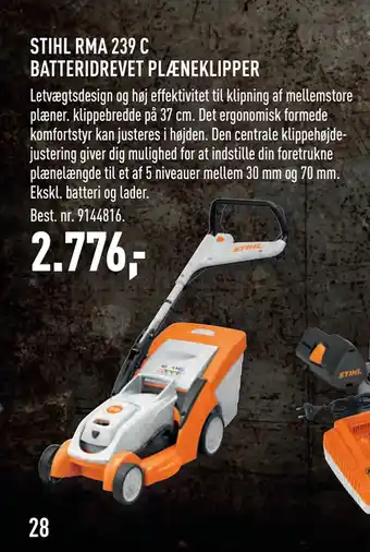 Johannes Fog STIHL RMA 239 C BATTERIDREVET PLÆNEKLIPPER tilbud