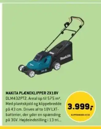XL-BYG MAKITA PLÆNEKLIPPER 2X18V tilbud