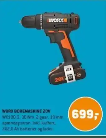 XL-BYG WORX BOREMASKINE 20V tilbud