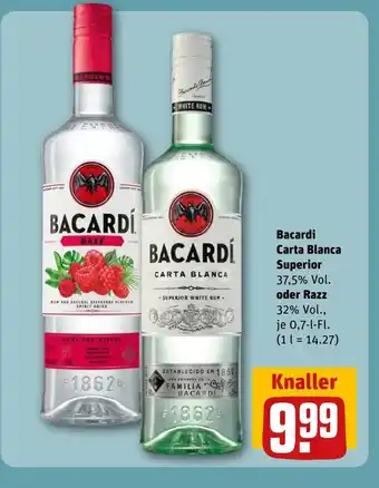 REWE DE Bacardi Carta Blanca Superior oder Razz tilbud