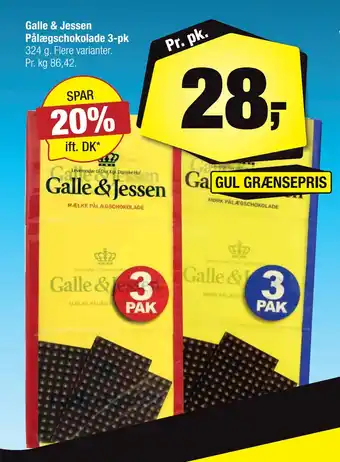 Calle Galle & Jessen Pålægschokolade 3-pk tilbud