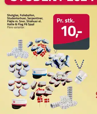 Shotglas, Folieballon, Studenterhuer, Serpentiner, Fløjte m. Snor, Strøhuer el. Hatte & Flag På Spyd