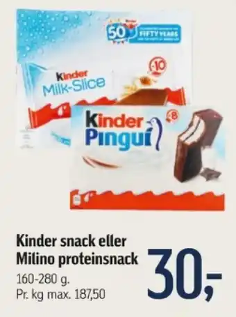 Føtex Kinder snack eller Milino proteinsnack tilbud