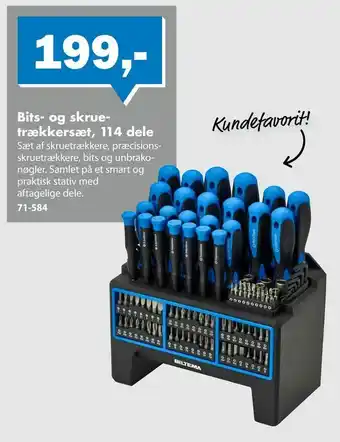 Biltema Bits- og skrue trækkersæt, 114 dele tilbud