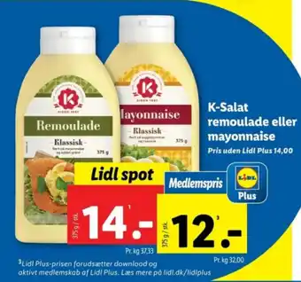 Lidl K-Salat remoulade eller mayonnaise tilbud