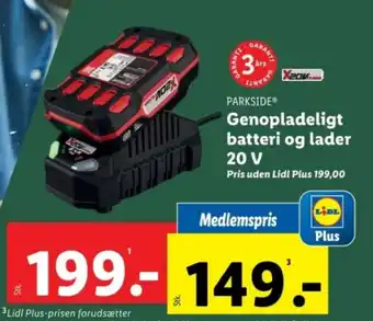 Lidl Genopladeligt batteri og lader 20 V tilbud