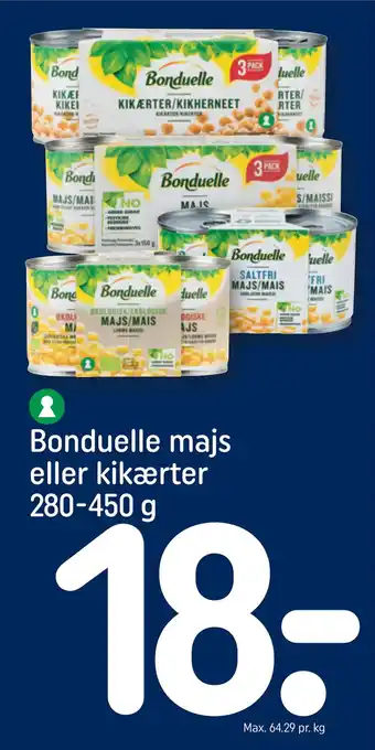 Rema 1000 Bonduelle majs eller kikærter 280-450 g tilbud