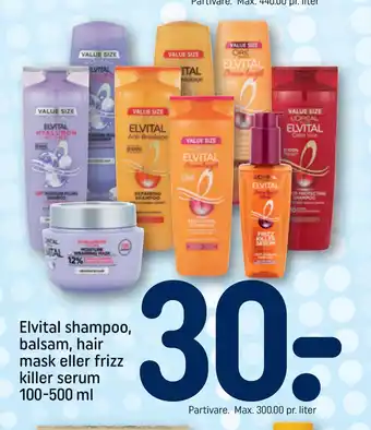 Rema 1000 Elvital shampoo, balsam, hair mask eller frizz killer serum 100-500 ml tilbud