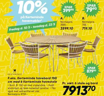 Bilka Kerteminde havebord 150 cm med 6 Kerteminde havestole tilbud