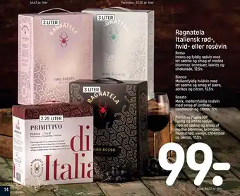 REMA 1000 Ragnatela Italiensk rød-, hvid- eller rosévin tilbud