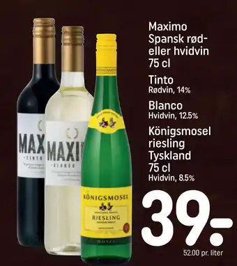 Rema 1000 Königsmosel riesling Tyskland 75 cl tilbud