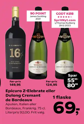 SuperBrugsen Epicuro Z-Elebrate eller Dulong Cremant de Bordeaux tilbud