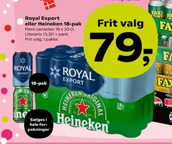 SuperBrugsen Royal Export eller Heineken 18-pak tilbud