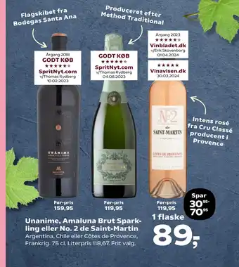 SuperBrugsen Unanime, Amaluna Brut Sparkling eller No. 2 de Saint-Martin tilbud