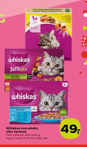 Kvickly Whiskas menuboks eller tørkost tilbud