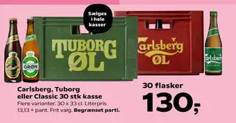 Kvickly Carlsberg, Tuborg eller Classic 30 stk kasse tilbud