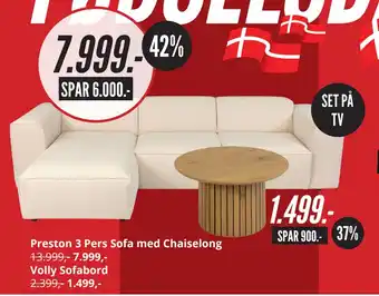 My Home Preston 3 Pers Sofa med Chaiselong tilbud