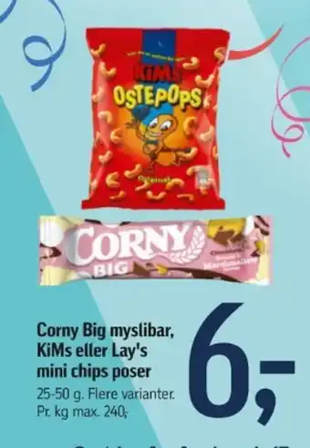 Føtex Corny Big myslibar, KiMs eller Lay's mini chips poser tilbud